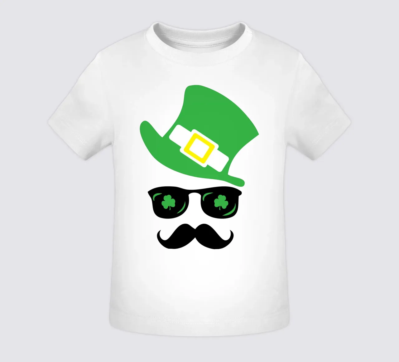emoticon di San Patrizio con i baffi, design iconico maglietta neonato da onefeelshop