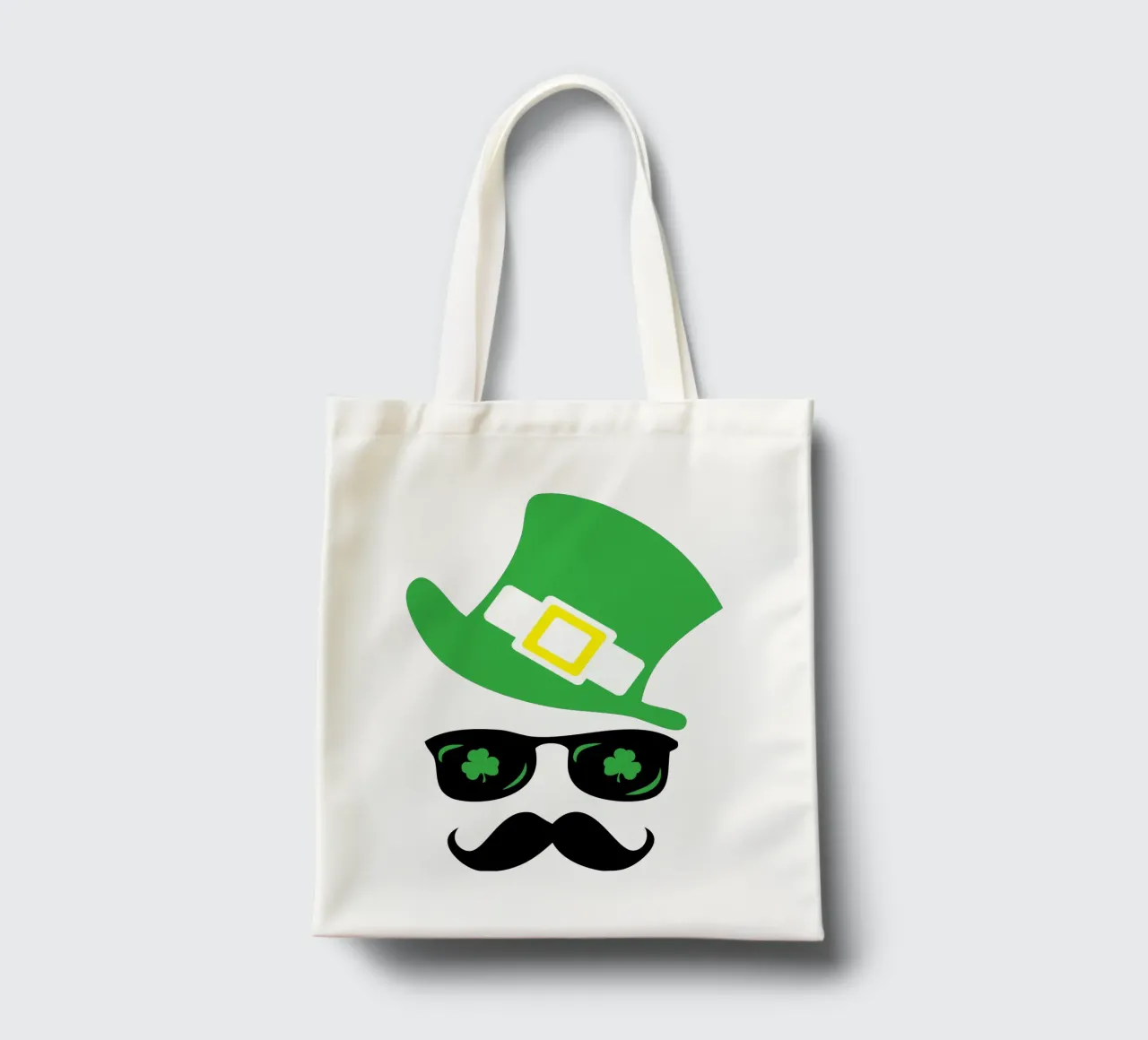 emoticon di San Patrizio con i baffi, design iconico borsa in juta da onefeelshop