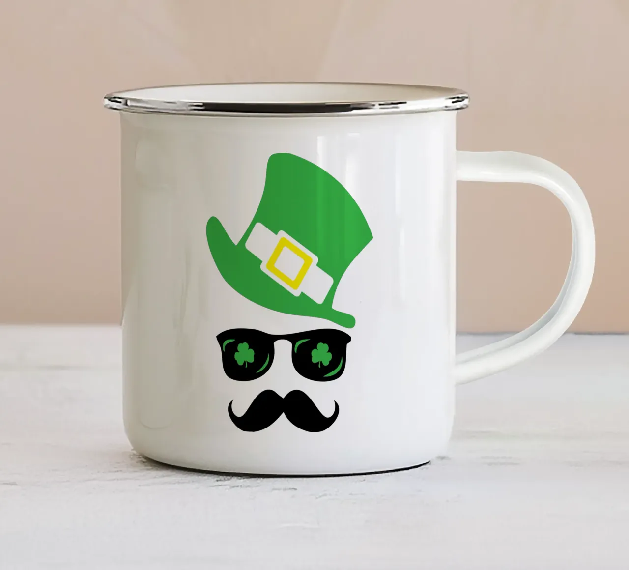 st patrick snor emoticon iconisch ontwerp emaille mok van onefeelshop