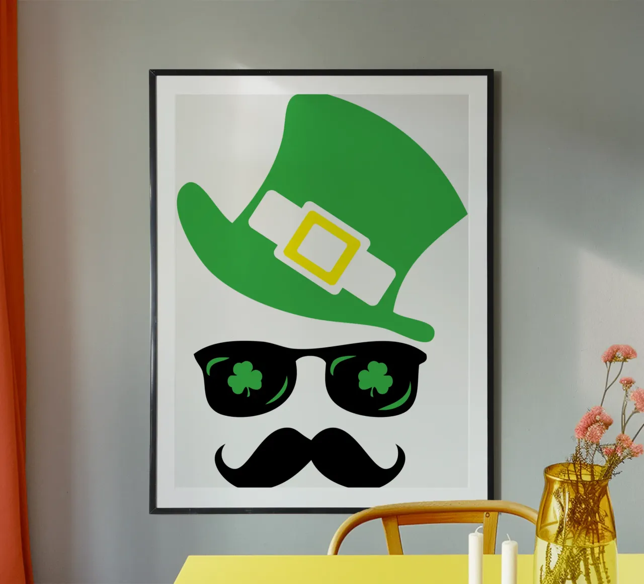 emoticon di San Patrizio con i baffi, design iconico carta hahnemühle da onefeelshop
