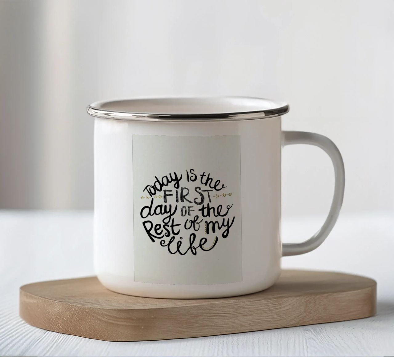 Today Is The First Day tazza in smalto da Pom Graphic Design