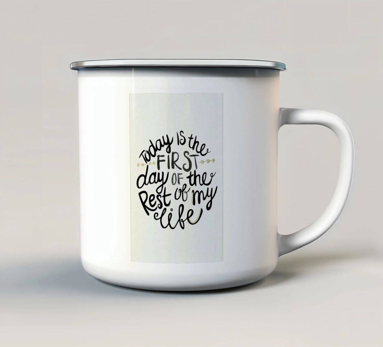 Today Is The First Day tazza in smalto da Pom Graphic Design