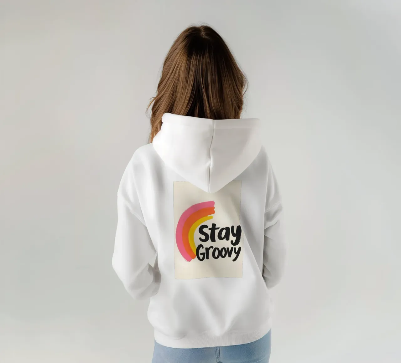 Stay Groovy - Design arcobaleno di ispirazione retrò felpa con cappuccio da QuooodZ by MooodzArt