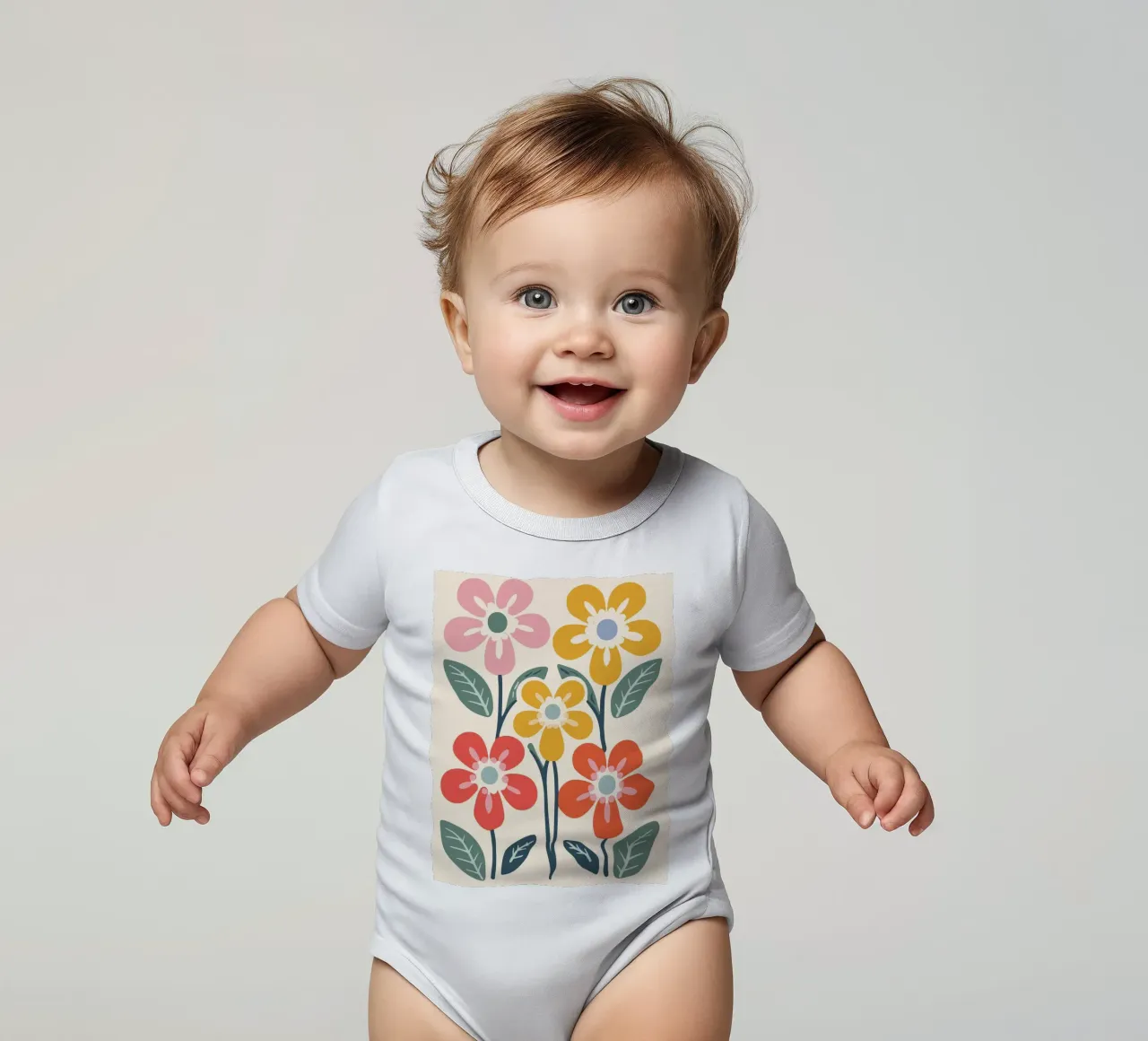 Blumenwiese Retro Look Kurzarm Babybody von Whole©