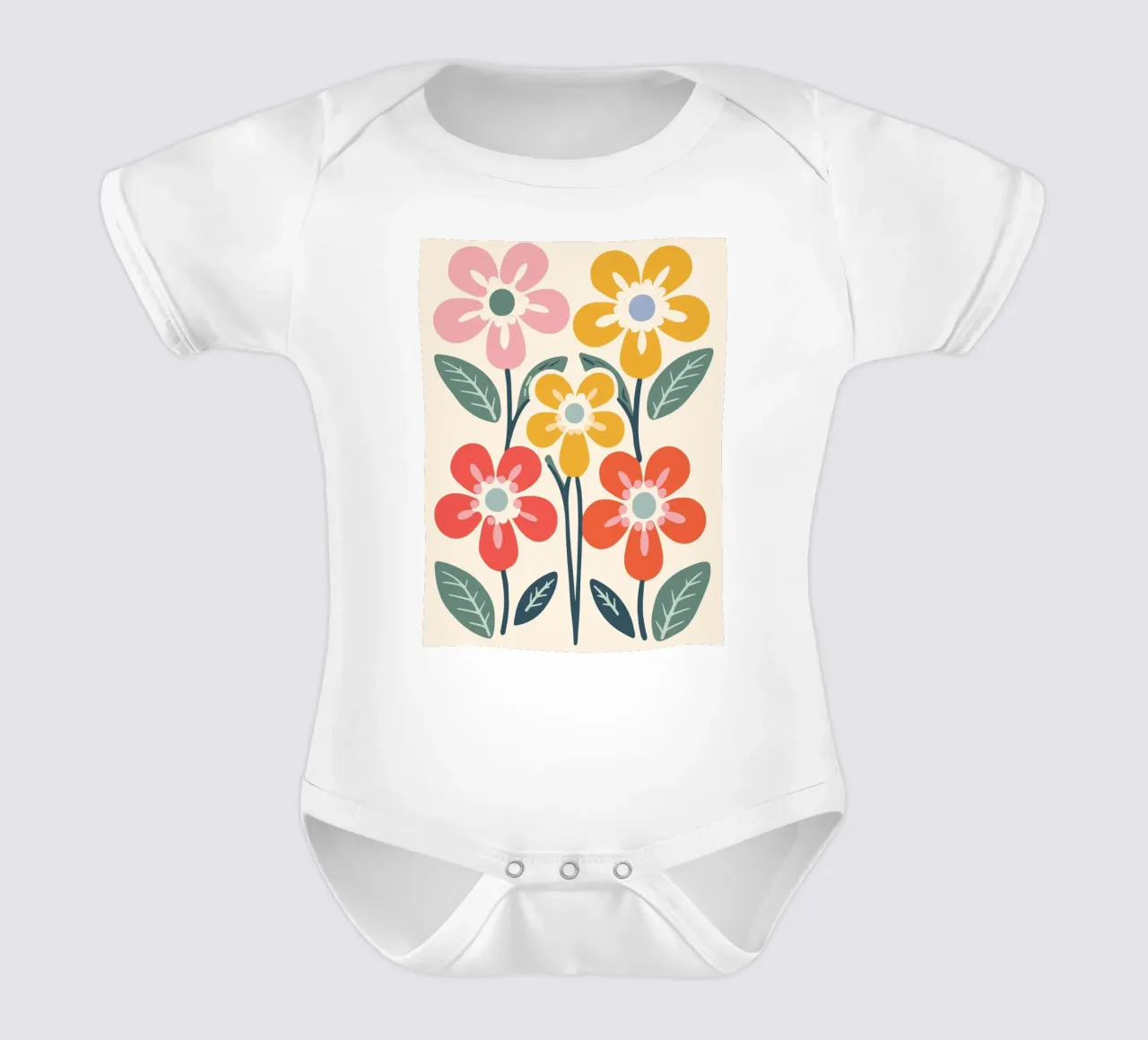 Blumenwiese Retro Look Kurzarm Babybody von Whole©