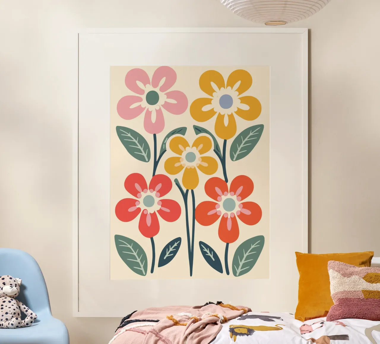 Flower meadow retro look poster with wooden frame by Whole©