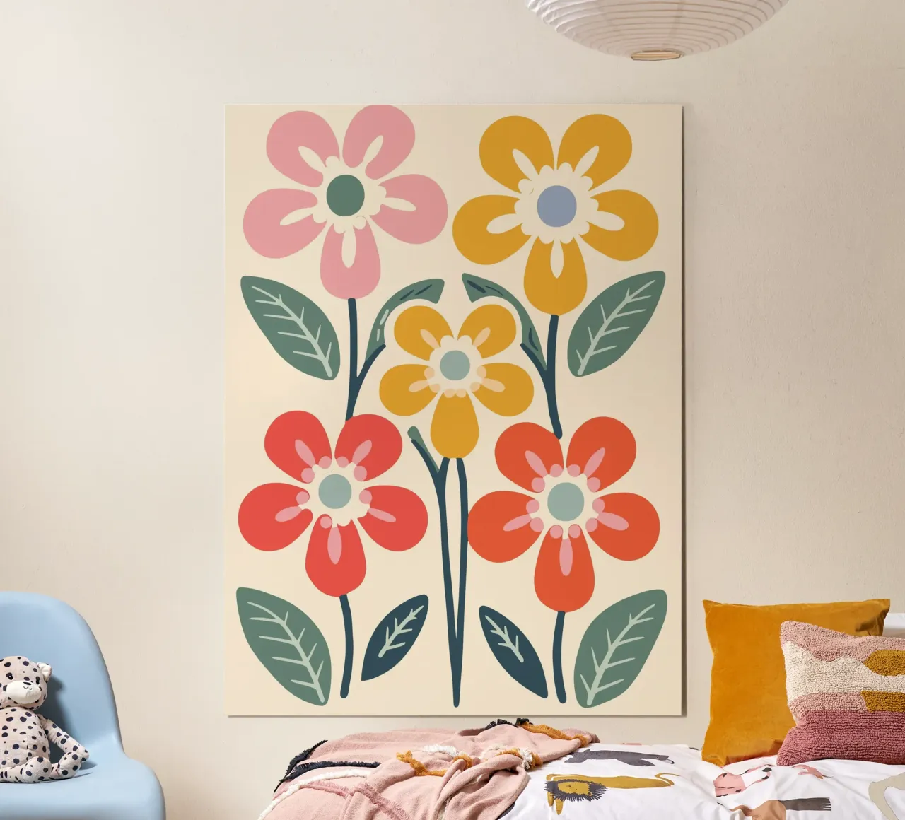 Flower meadow retro look poster with wooden frame by Whole©