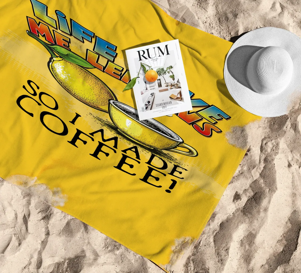 Lemons beach towel by Too Graphic