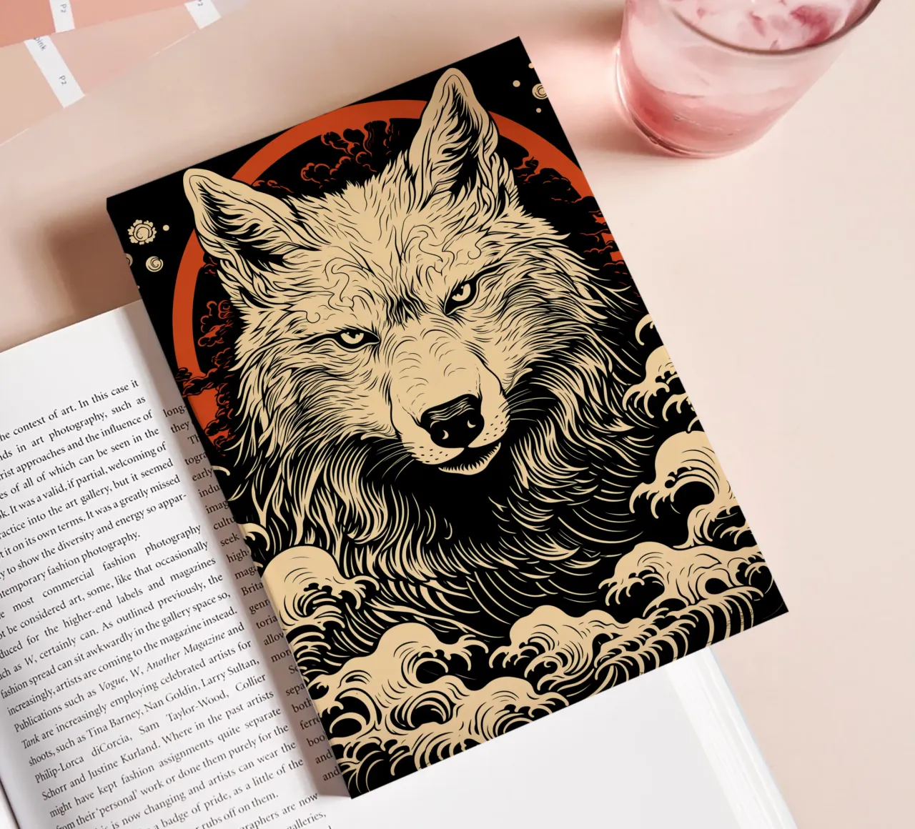 Japanese Wolfhound | Woodcut in Japandi style notebook by Autofocus