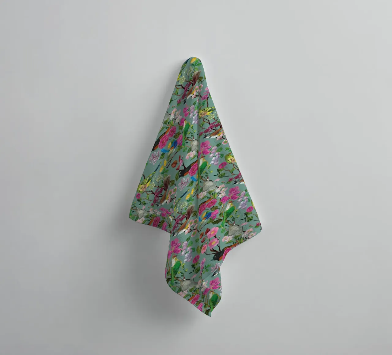 Cecilia Mok - Birds and Blooms Chinoiserie Duck Egg towel by The Artcircle