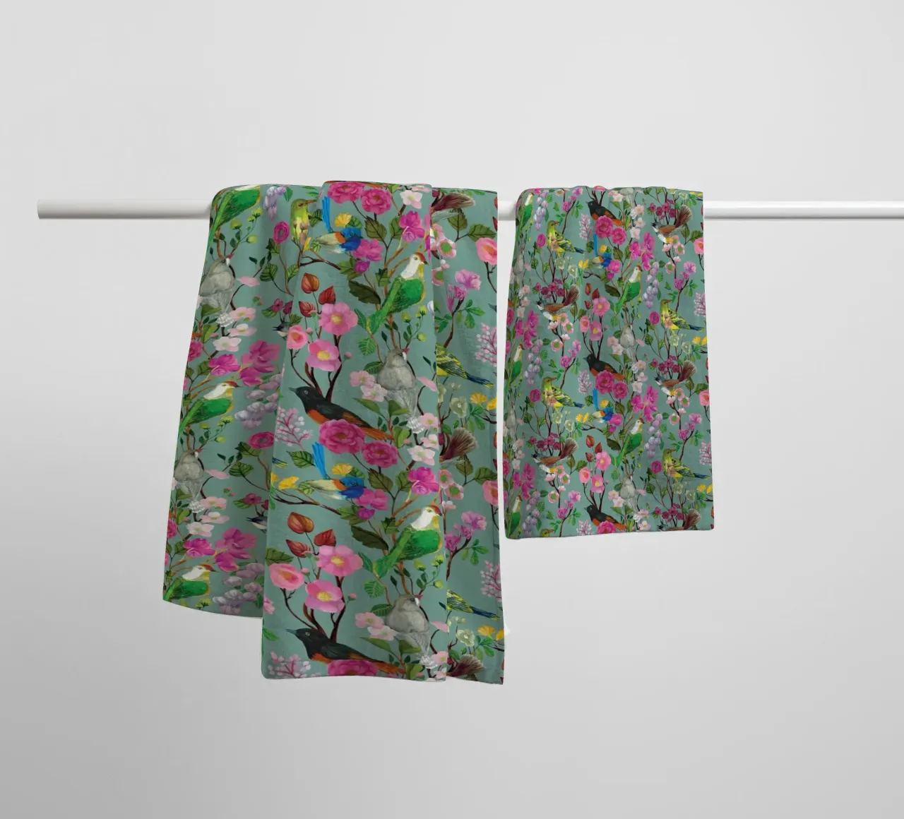 Cecilia Mok - Birds and Blooms Chinoiserie Duck Egg towel by The Artcircle
