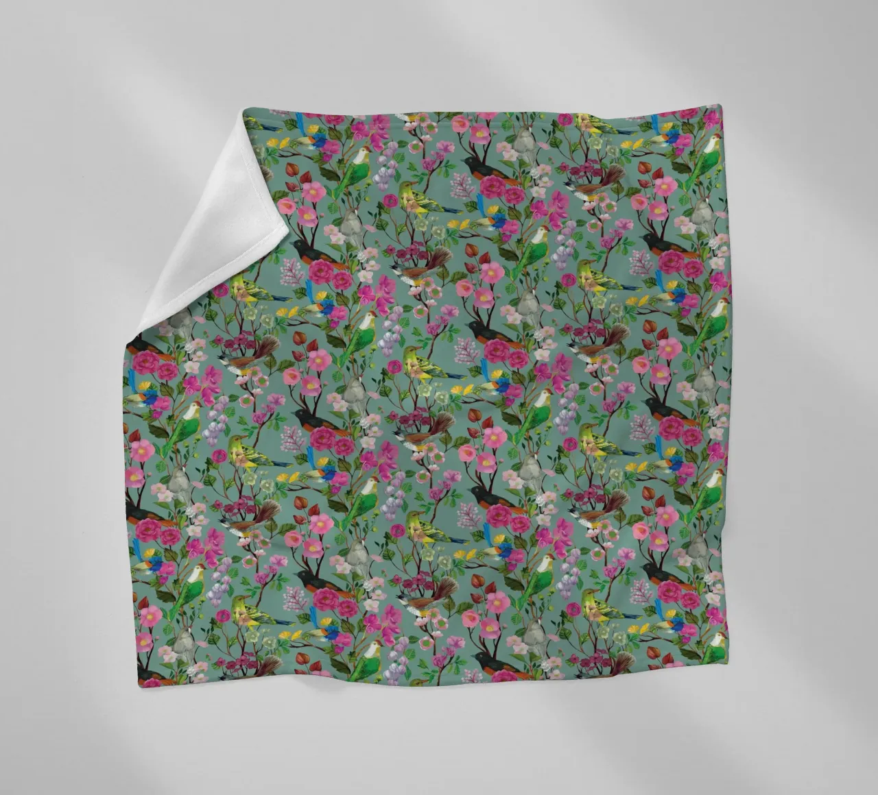 Cecilia Mok - Birds and Blooms Chinoiserie Duck Egg fleece blanket by The Artcircle