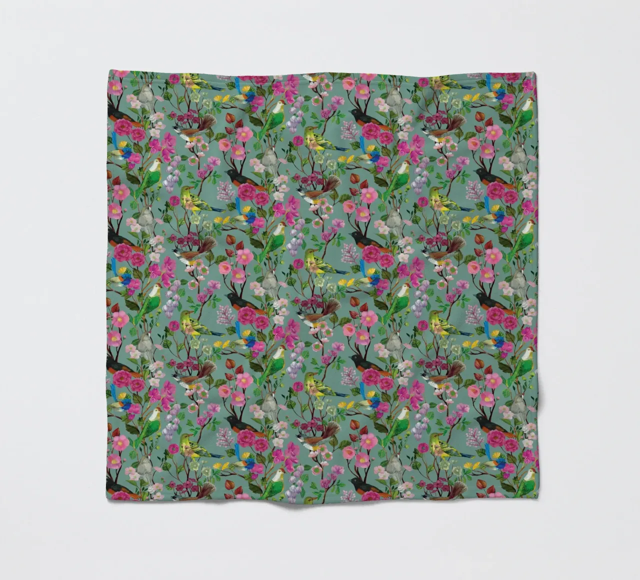 Cecilia Mok - Birds and Blooms Chinoiserie Duck Egg fleece blanket by The Artcircle