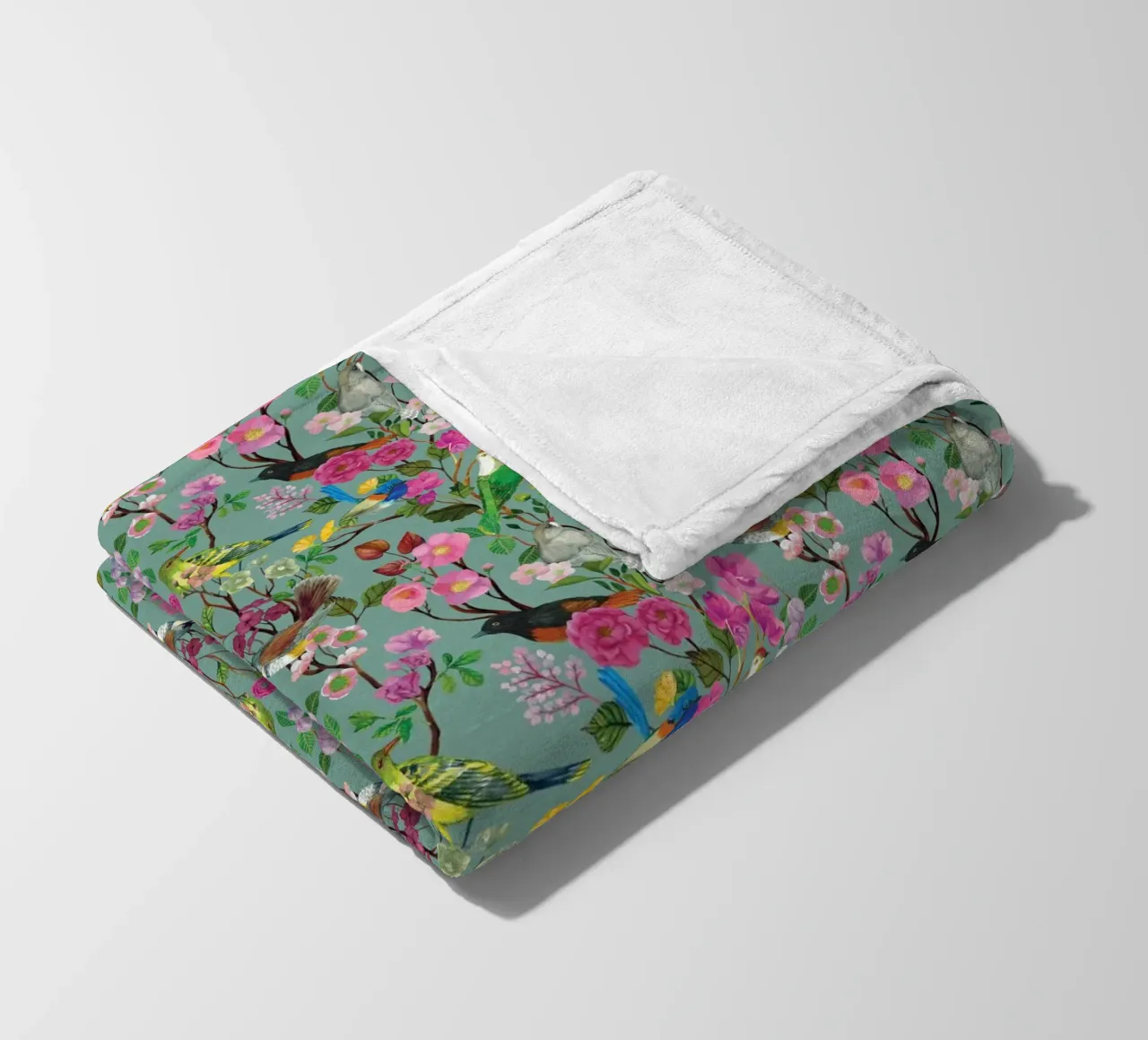 Cecilia Mok - Birds and Blooms Chinoiserie Duck Egg fleece blanket by The Artcircle