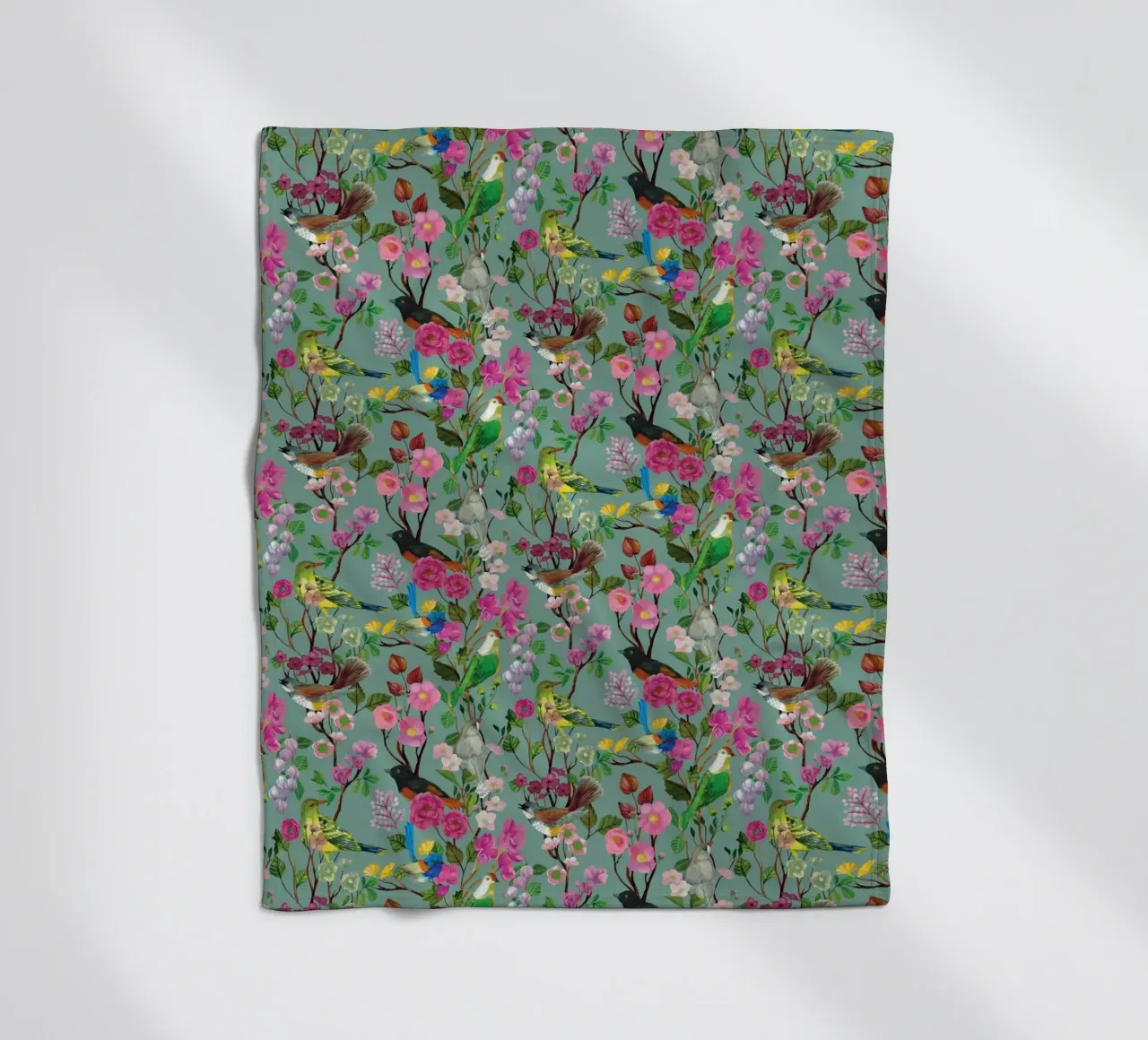 Cecilia Mok - Birds and Blooms Chinoiserie Duck Egg fleece blanket by The Artcircle
