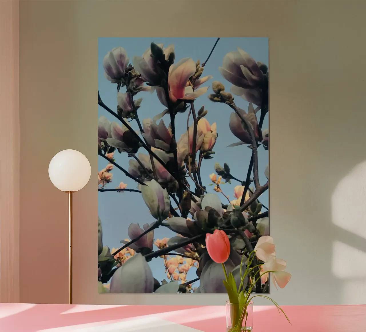 Magnolia blossom in the morning sun poster with plastic frame by Art Studio by Iris