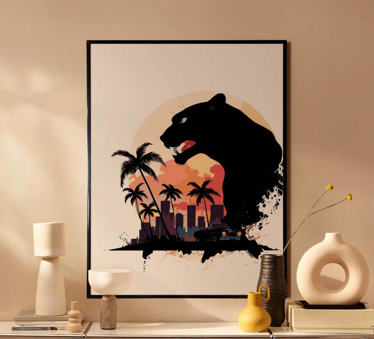 CIty panther poster with wooden frame by artdesign1985