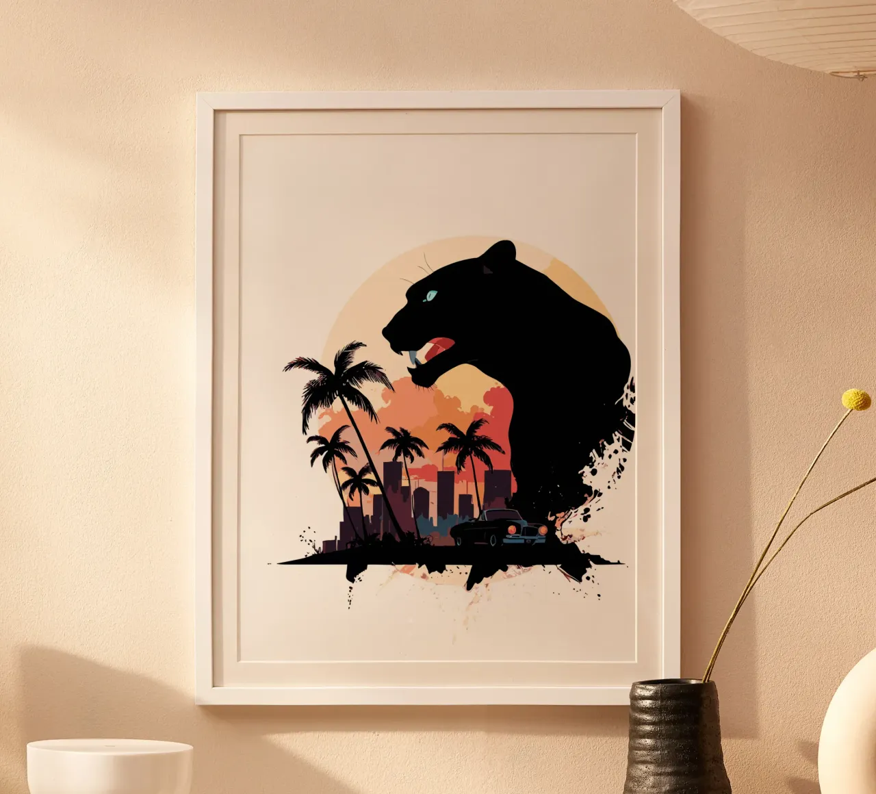 CIty panther poster with wooden frame by artdesign1985