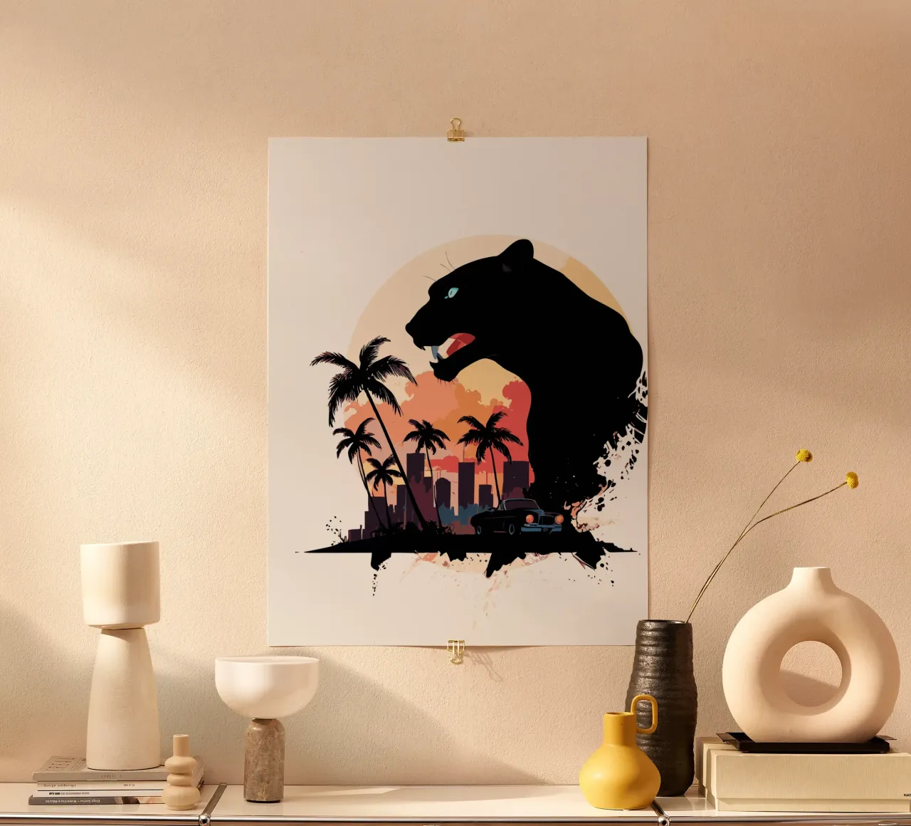 CIty panther poster with wooden frame by artdesign1985