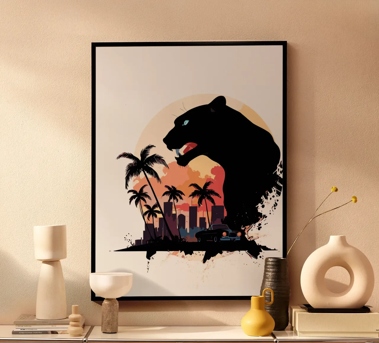 CIty panther poster with wooden frame by artdesign1985