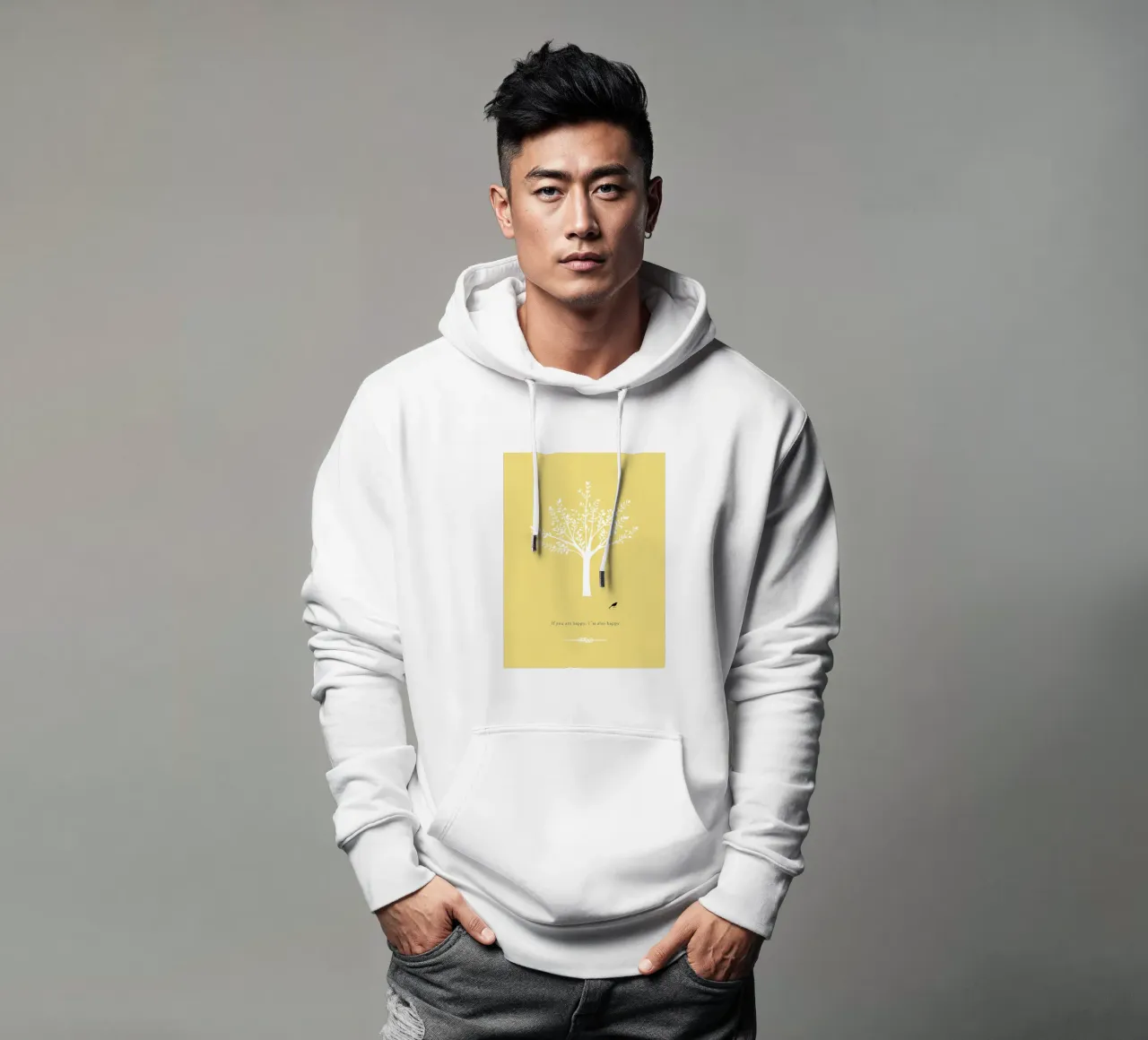 Tree and bird felpa con cappuccio da natural neutral