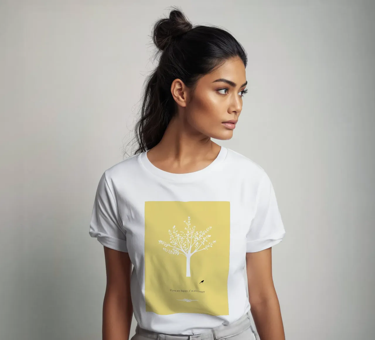 Tree and bird t-shirt da natural neutral