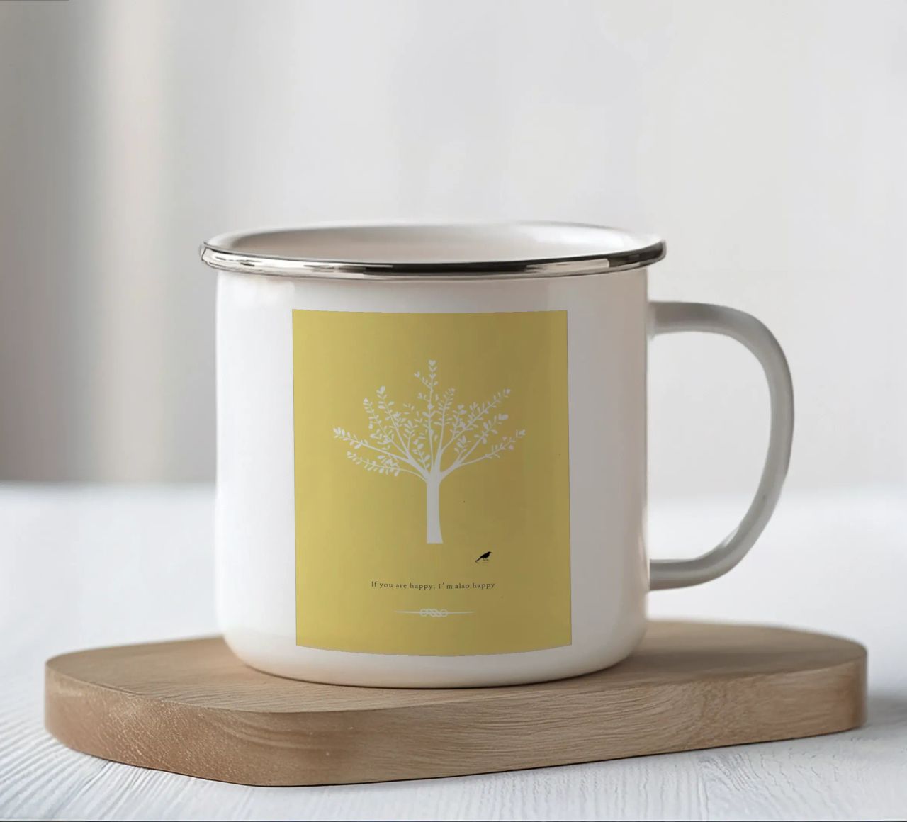 Tree and bird mug en émail de natural neutral