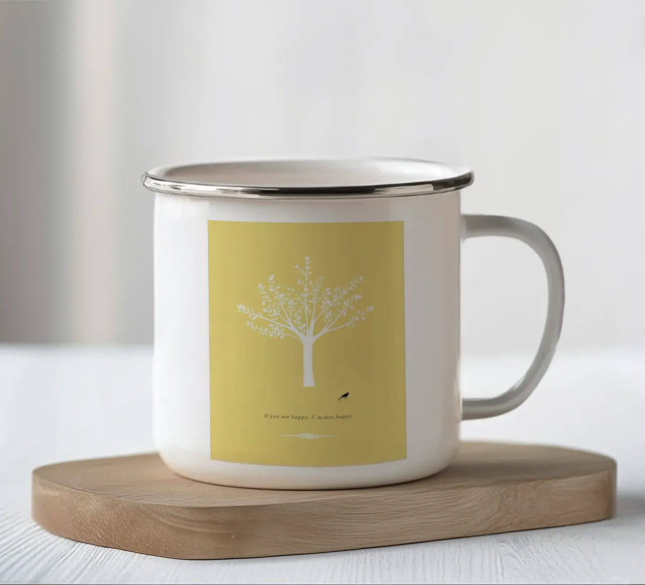 Tree and bird Emaille Tasse von natural neutral