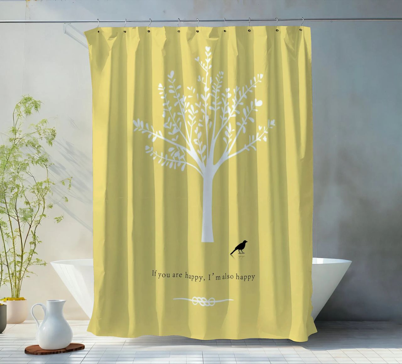 Tree and bird tenda da doccia da natural neutral