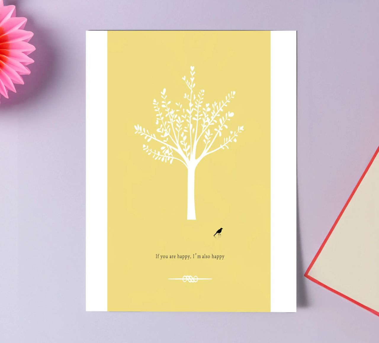 Tree and bird planche autocollant de natural neutral