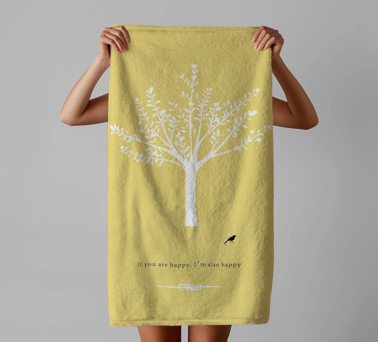 Tree and bird serviette de bain de natural neutral