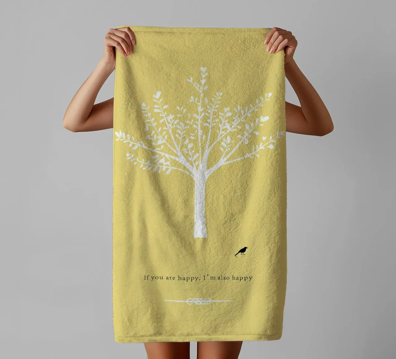 Tree and bird badhanddoek van natural neutral