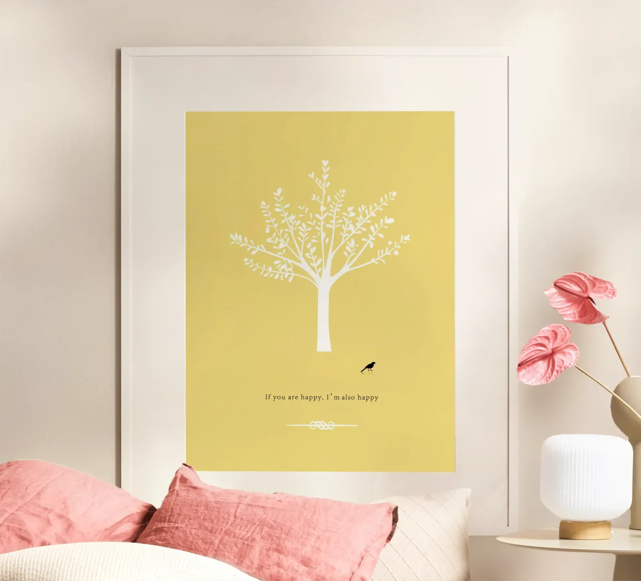 Tree and bird poster van natural neutral