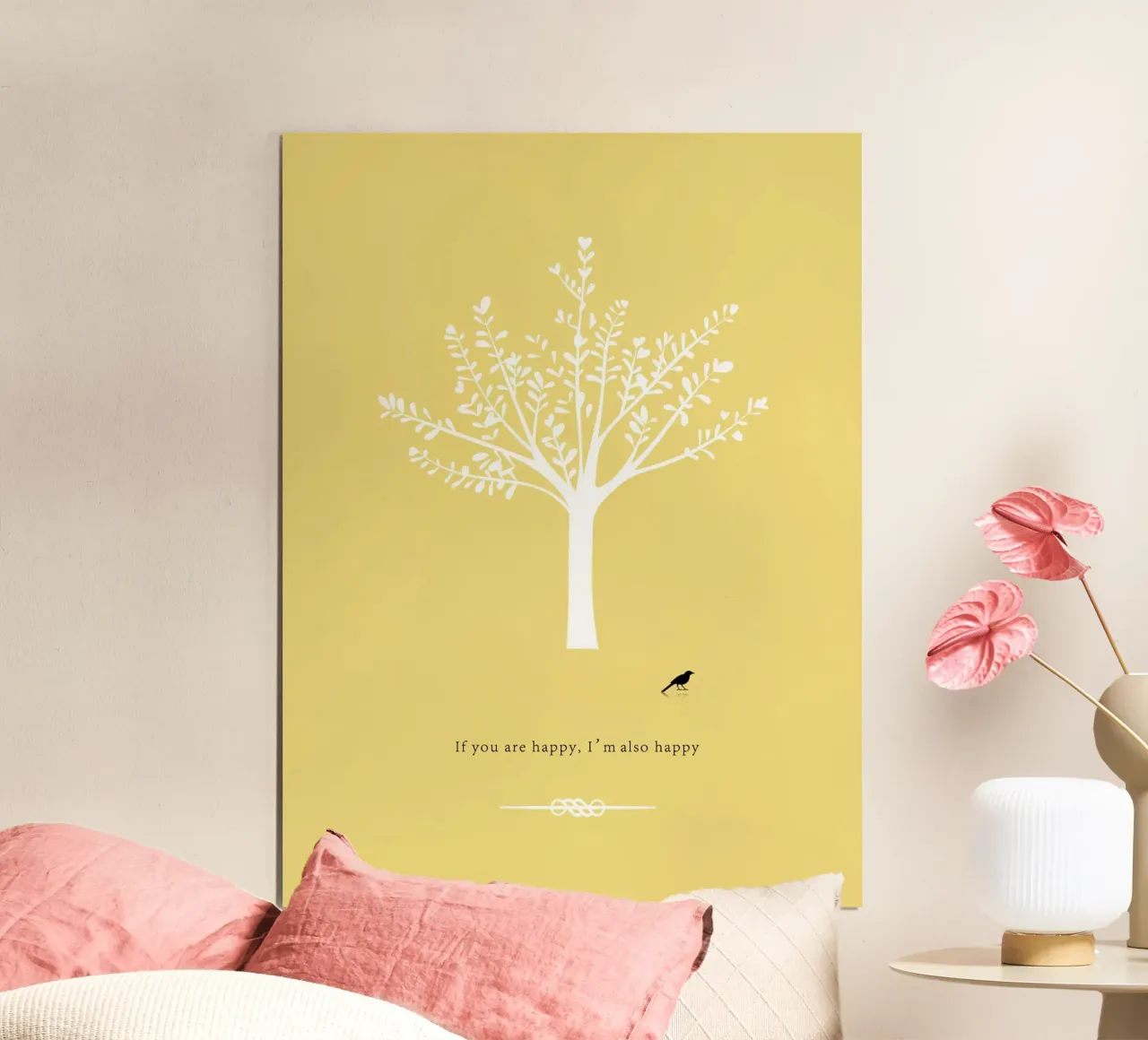 Tree and bird poster van natural neutral