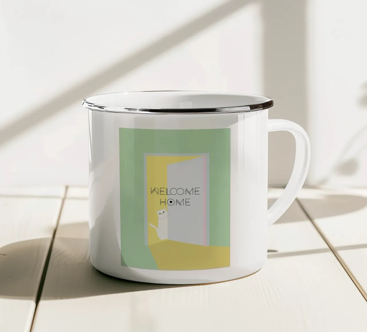 Welcome home cat tazza in smalto da natural neutral