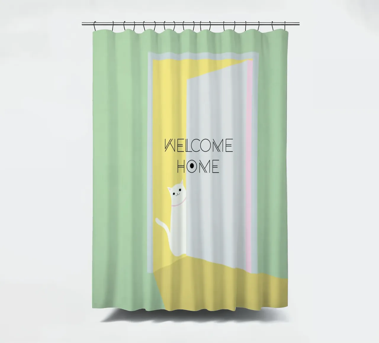 Welcome home cat shower curtain by natural neutral