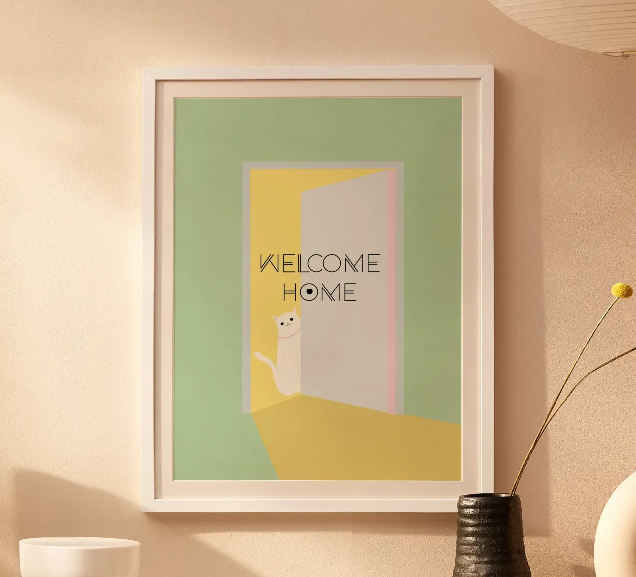 Welcome home cat poster con telaio in plastica da natural neutral