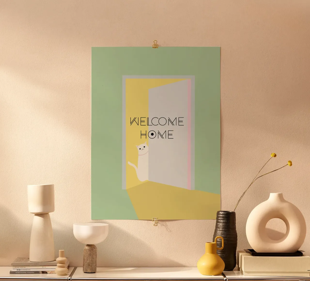 Welcome home cat poster con telaio in plastica da natural neutral