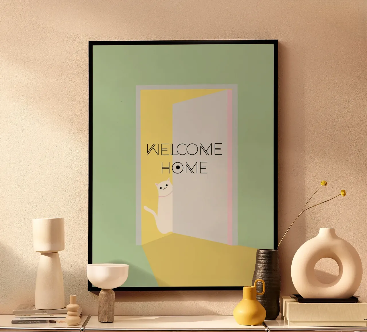 Welcome home cat poster con telaio in plastica da natural neutral