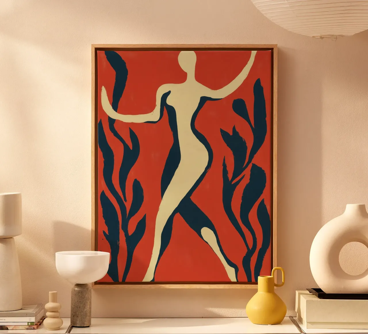 Dansen met de planten | Abstract vrouwelijk dansschilderij canvas met Baklijst van Autofocus