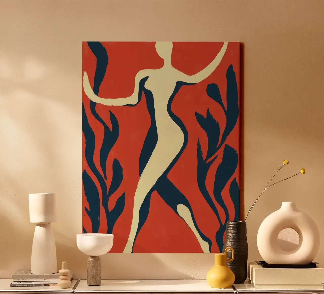 Dansen met de planten | Abstract vrouwelijk dansschilderij canvas met Baklijst van Autofocus