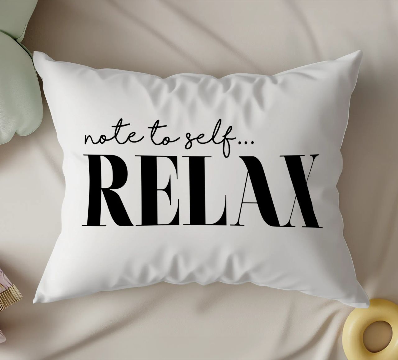 Note To Self Relax decorative cushion by THE MOTIVATED TYPE