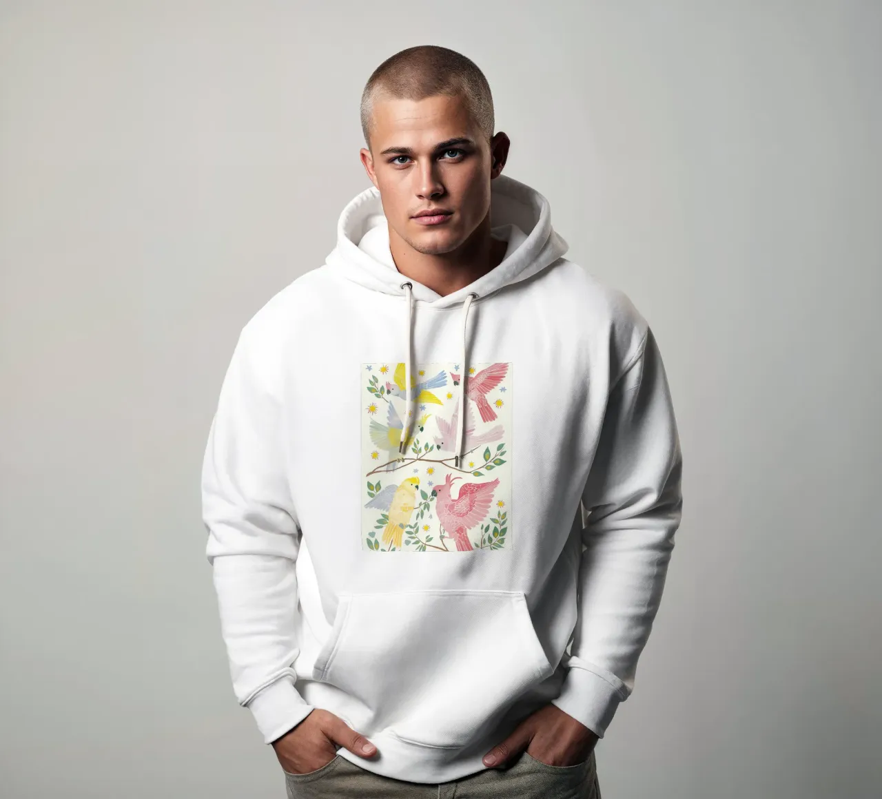 Estroso Cacatua Pappagalli Uccelli in Botanical Floral felpa con cappuccio da Gentle Echoes Art