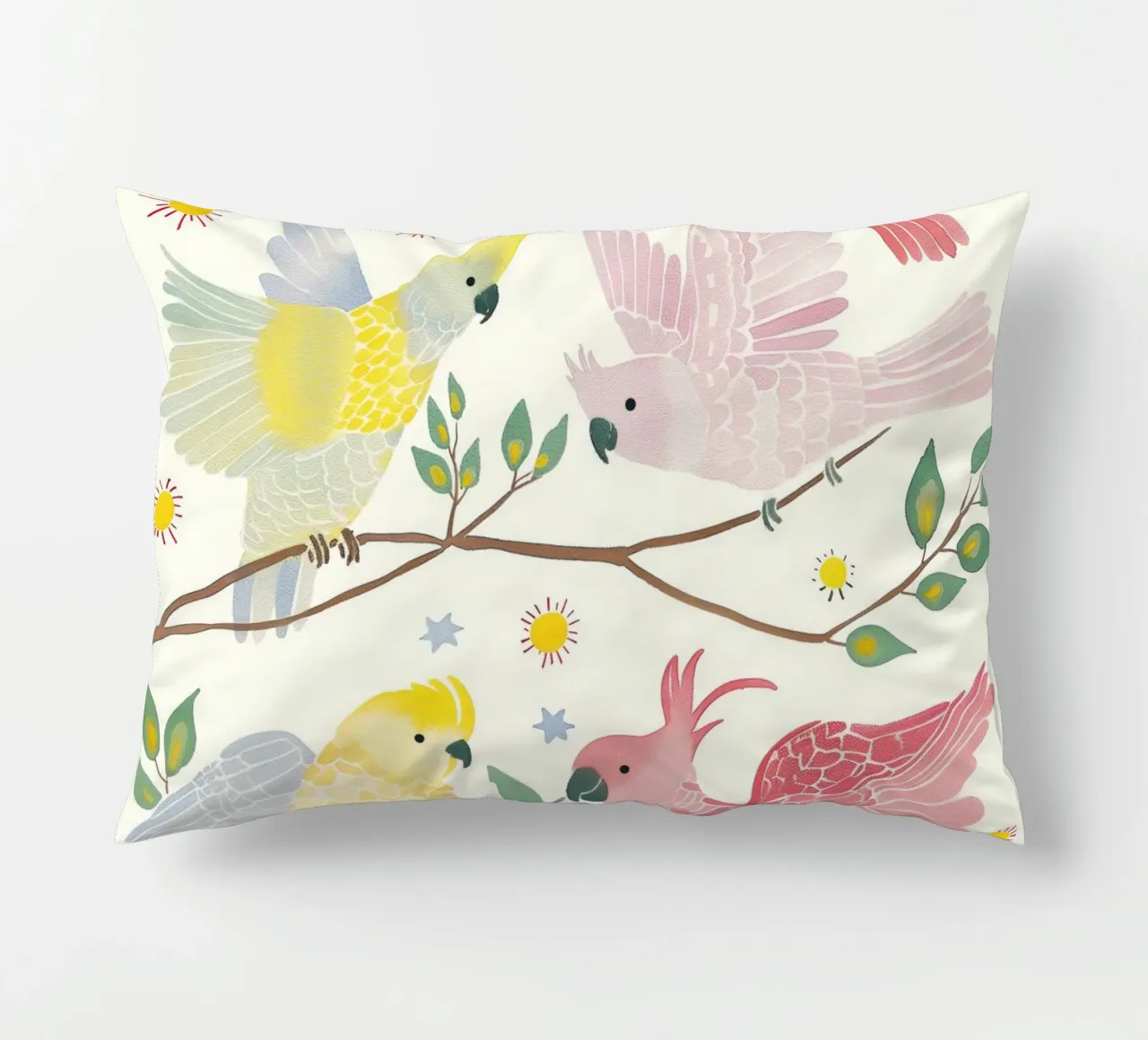 Estroso Cacatua Pappagalli Uccelli in Botanical Floral cuscino da Gentle Echoes Art