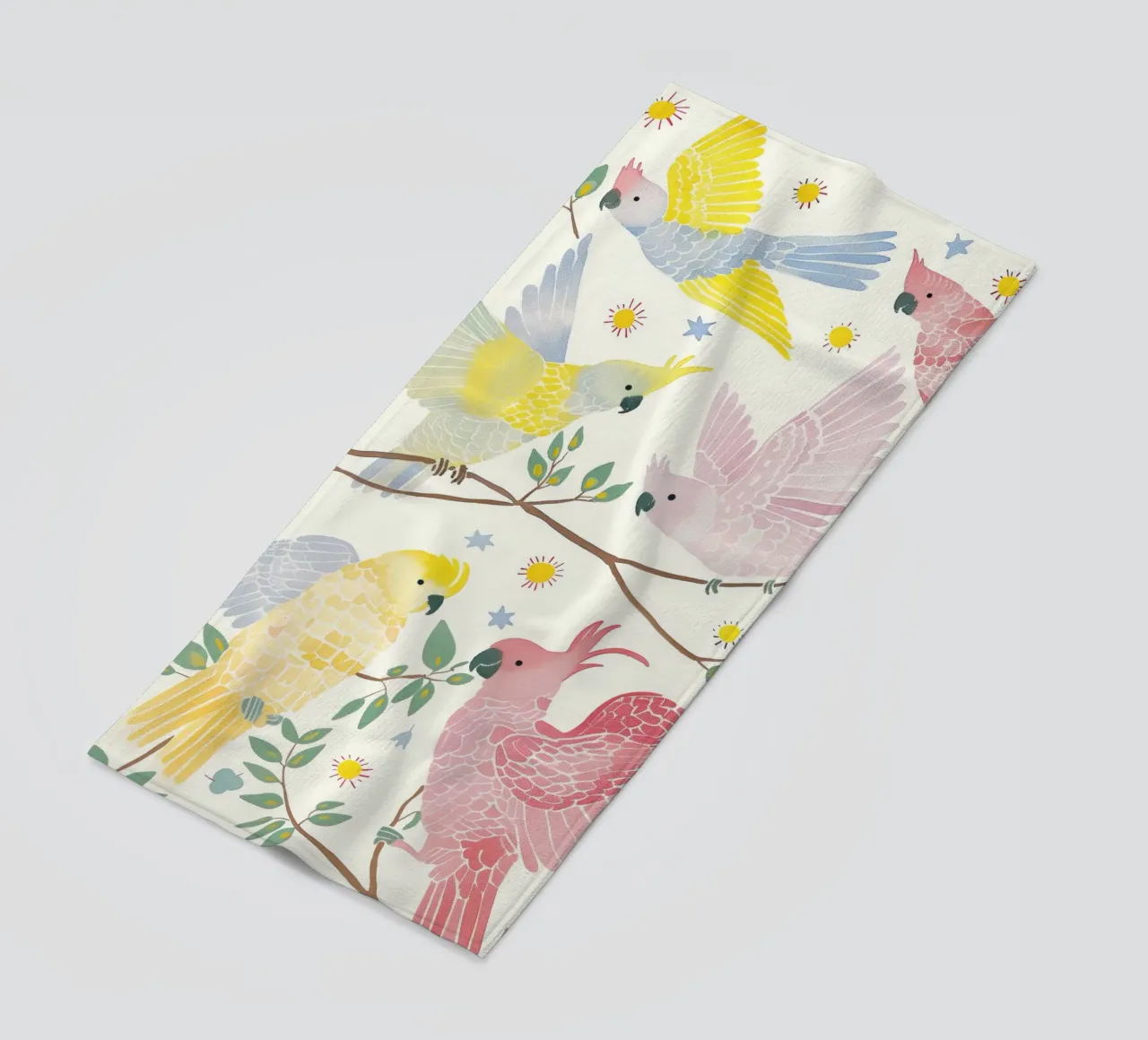 Estroso Cacatua Pappagalli Uccelli in Botanical Floral telo mare da Gentle Echoes Art