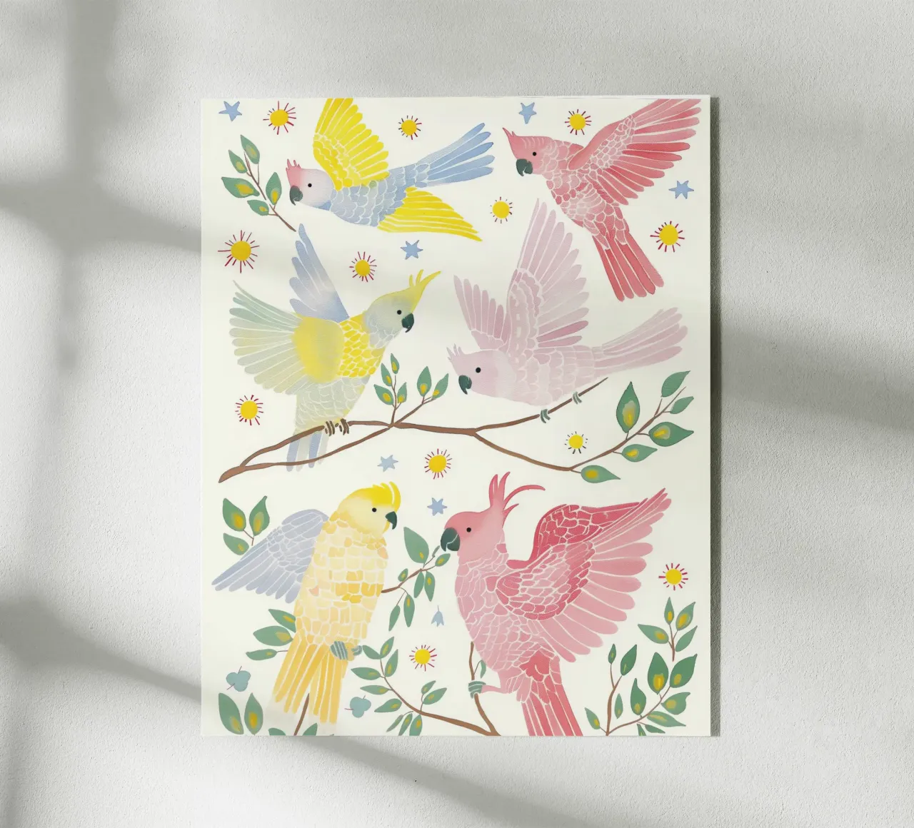 Estroso Cacatua Pappagalli Uccelli in Botanical Floral plexiglass da Gentle Echoes Art