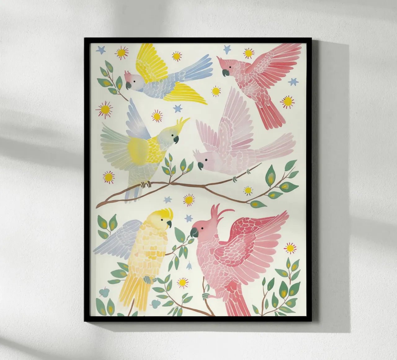 Estroso Cacatua Pappagalli Uccelli in Botanical Floral carta hahnemühle da Gentle Echoes Art