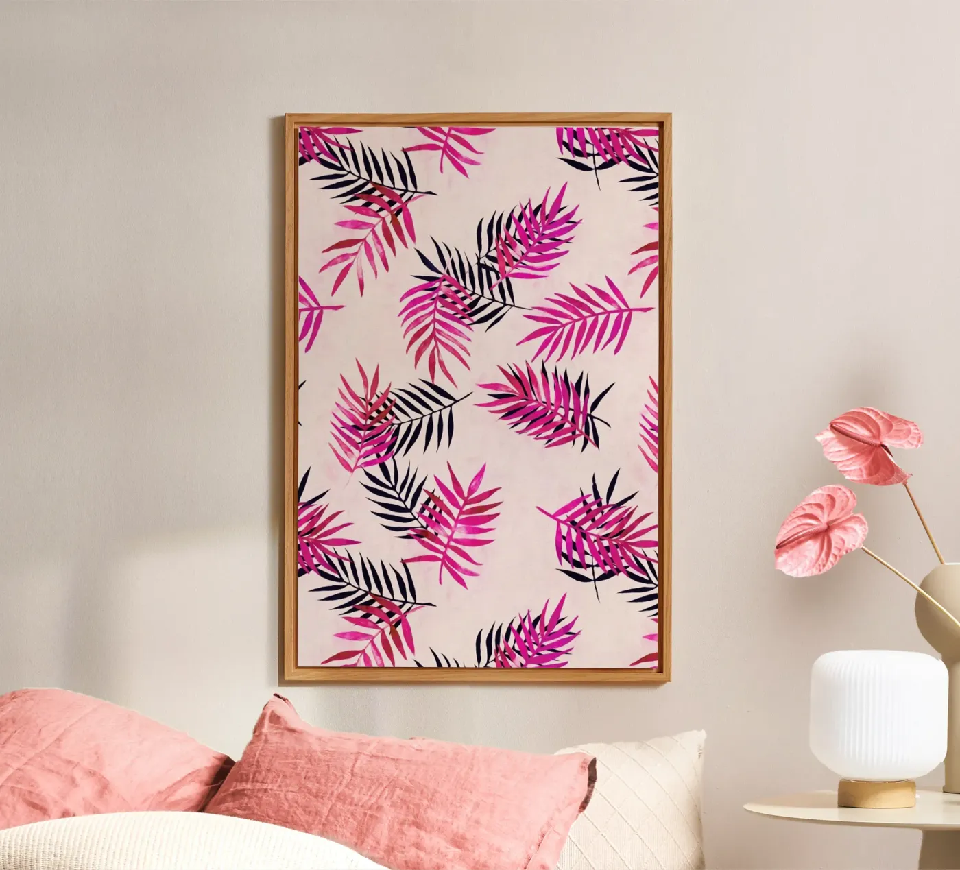Pink Palm Pattern alluminio dibond da Micklyn Le Feuvre