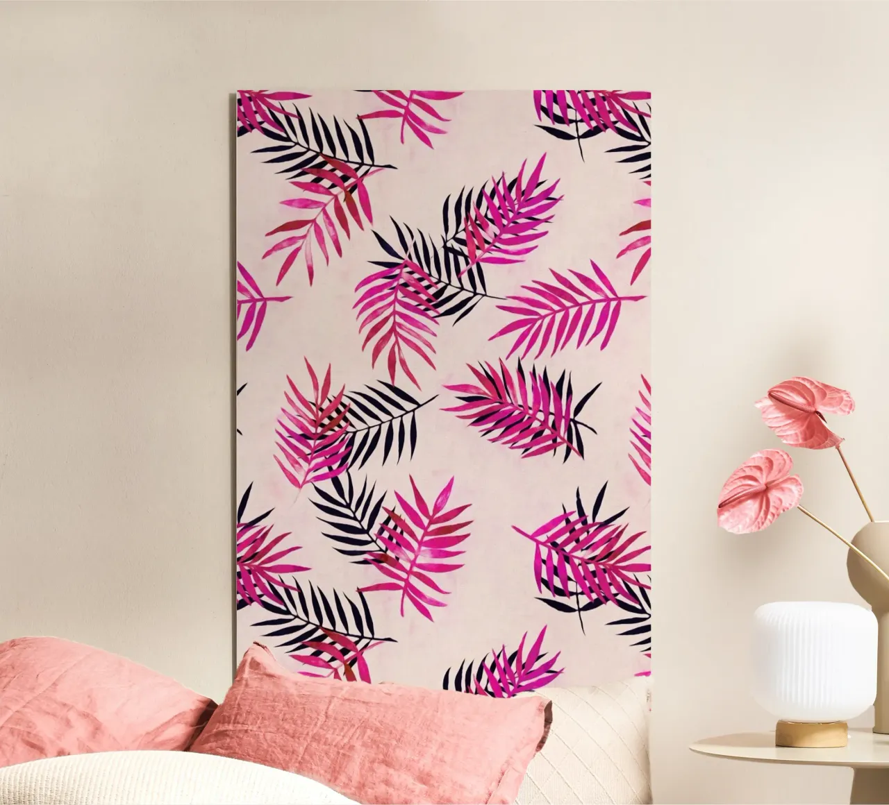 Pink Palm Pattern alluminio dibond da Micklyn Le Feuvre