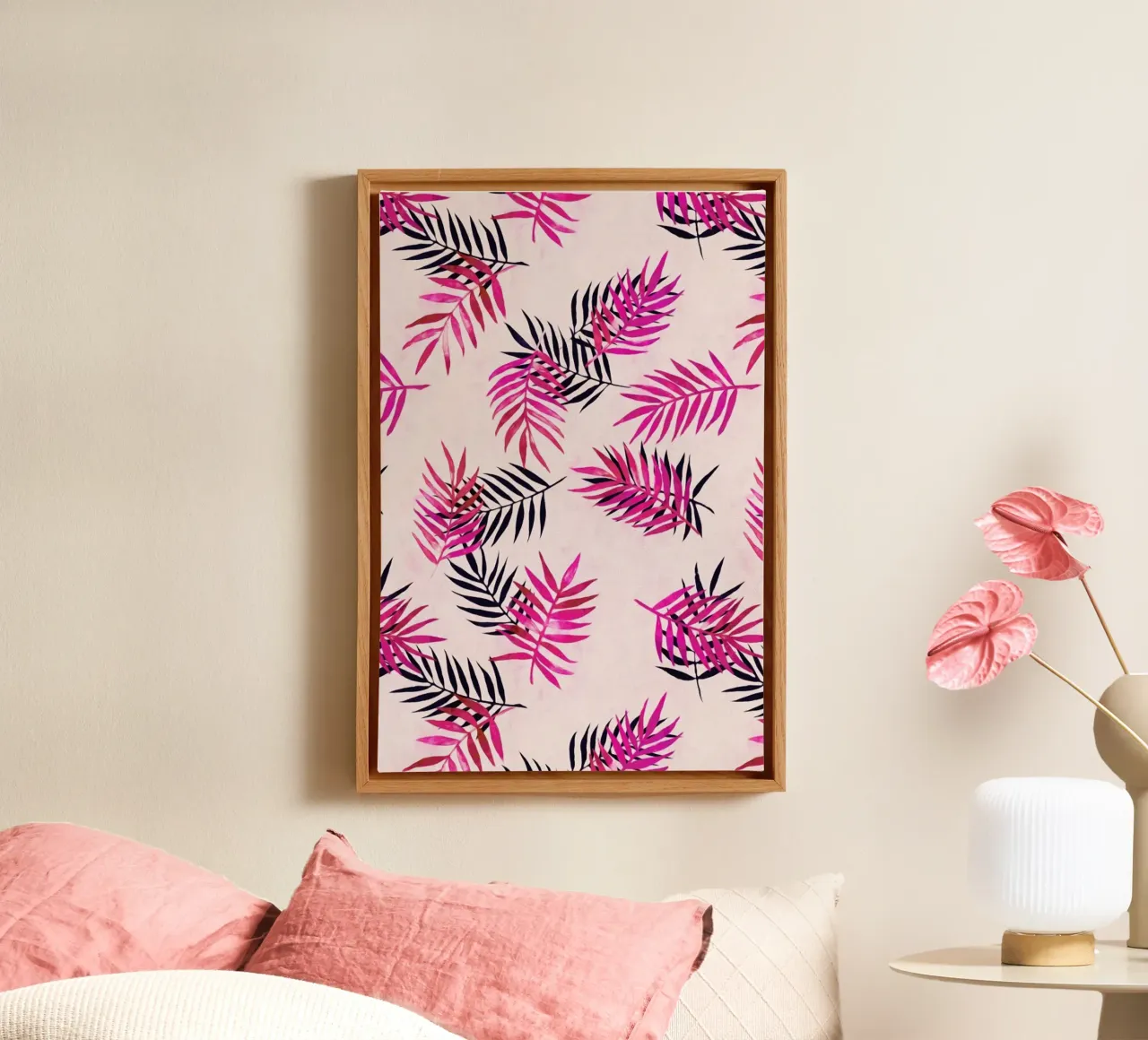Pink Palm Pattern canvas by Micklyn Le Feuvre